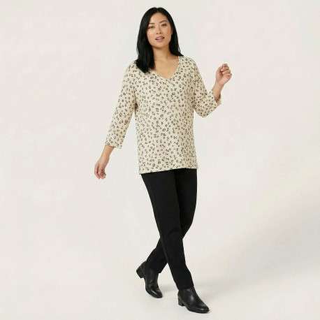 Pull motif léopard à coupe droite pourvu d'un col v et de manches longues - Image 5
