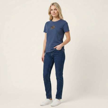 T-shirt en coton bleu à imprimé avec une coupe droite et un col rond - Image 5