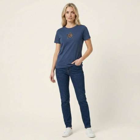 T-shirt en coton bleu à imprimé avec une coupe droite et un col rond - Image 6