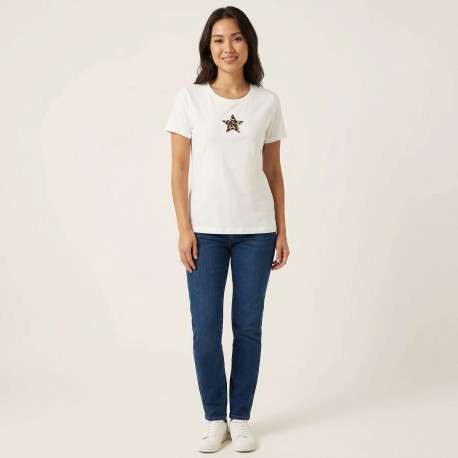 T-shirt en coton blanc à coupe ajustée pourvu d'un col rond côtelé - Image 3