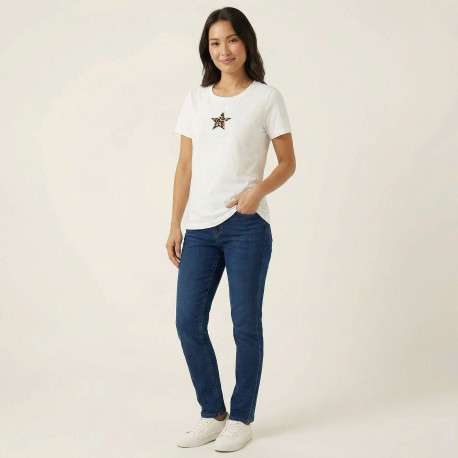 T-shirt en coton blanc à coupe ajustée pourvu d'un col rond côtelé - Image 4