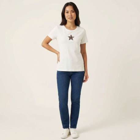 T-shirt en coton blanc à coupe ajustée pourvu d'un col rond côtelé - Image 5