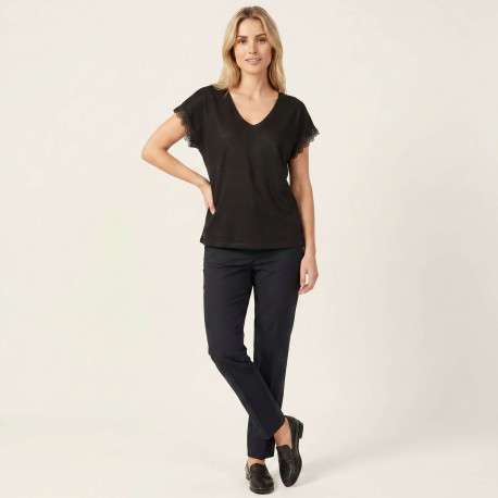 T-shirt noir uni avec une coupe droite et des manches courtes - Image 6