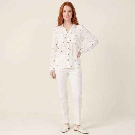 Chemisier blanc à motifs avec un col à revers et des manches longues - Image 8
