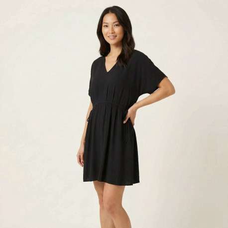 Robe courte noire à coupe droite pourvue d'un col v et de manches courtes - Image 3