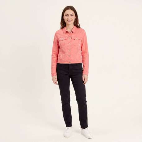 Blouson en Jean corail uni avec une coupe droite et un col boutonné - Image 2