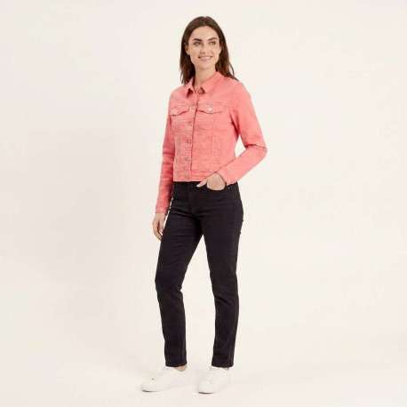 Blouson en Jean corail uni avec une coupe droite et un col boutonné - Image 3