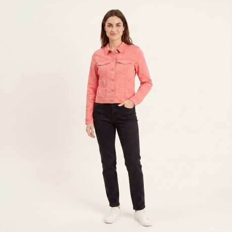 Blouson en Jean corail uni avec une coupe droite et un col boutonné - Image 4