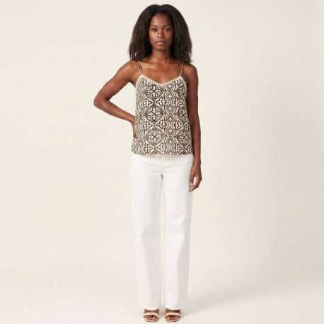 Top beige à motifs avec une coupe droite sans manches avec des bretelles - Image 8