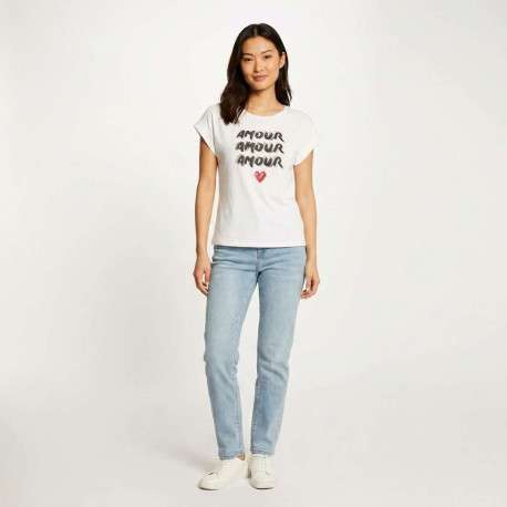 T-shirt blanc uni pourvu de manches courtes et d'un col rond - Image 4