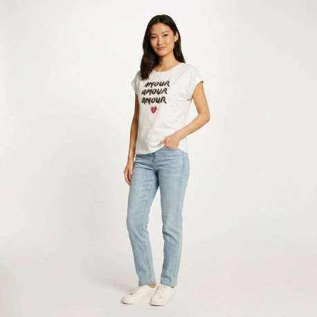 T-shirt blanc uni pourvu de manches courtes et d'un col rond - Image 5
