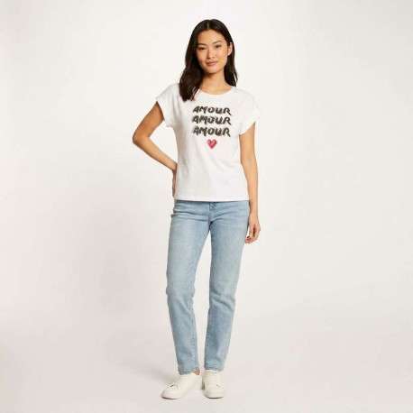 T-shirt blanc uni pourvu de manches courtes et d'un col rond - Image 6