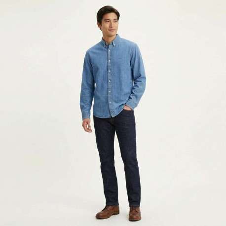 Chemise en coton bleue à coupe droite pourvue d'une col boutonné - Image 4