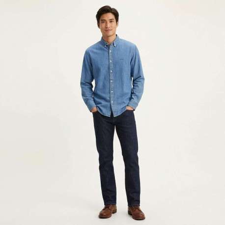 Chemise en coton bleue à coupe droite pourvue d'une col boutonné - Image 5