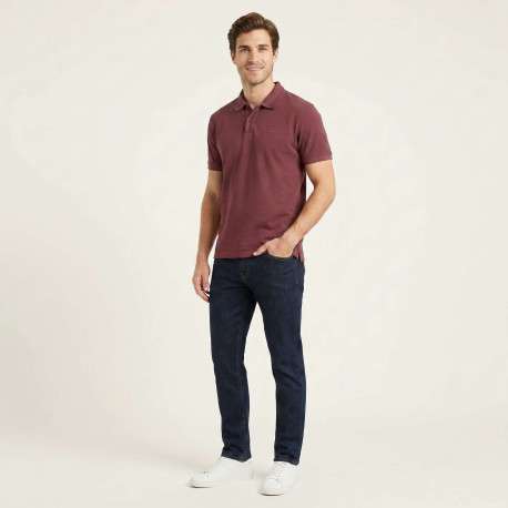 Polo en coton bordeaux uni avec une coupe droite et un col boutonné - Image 4