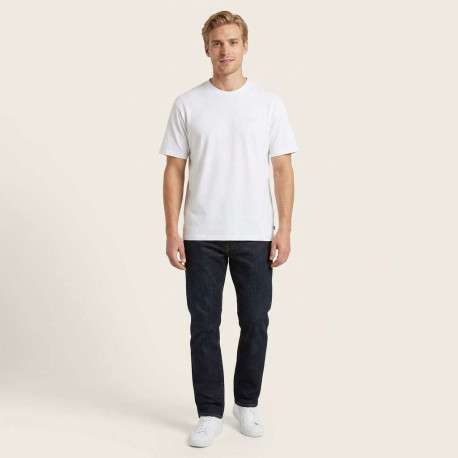 T-shirt en coton blanc à coupe droite pourvu d'un col rond finement côtelé - Image 3
