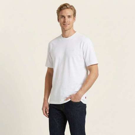 T-shirt en coton blanc à coupe droite pourvu d'un col rond finement côtelé - Image 4