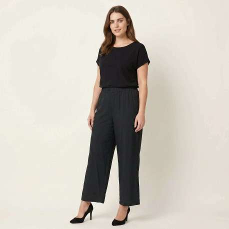 Pantalon noir uni avec une coupe bootcut et une taille élastiquée - Image 4