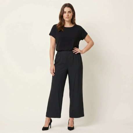 Pantalon noir uni avec une coupe bootcut et une taille élastiquée - Image 5