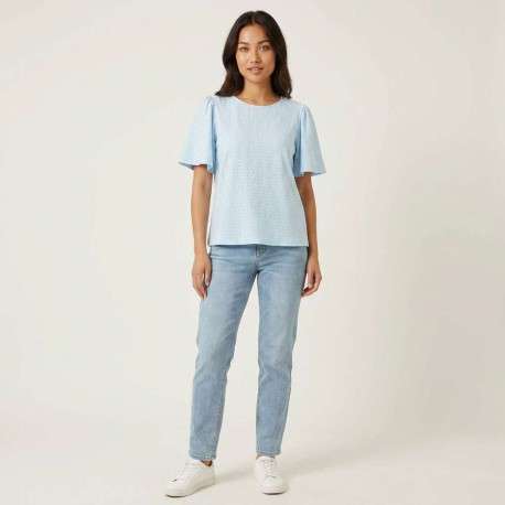 T-shirt bleu géométrique avec une coupe droite et un col rond - Image 3