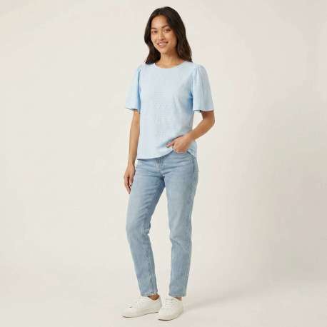 T-shirt bleu géométrique avec une coupe droite et un col rond - Image 4