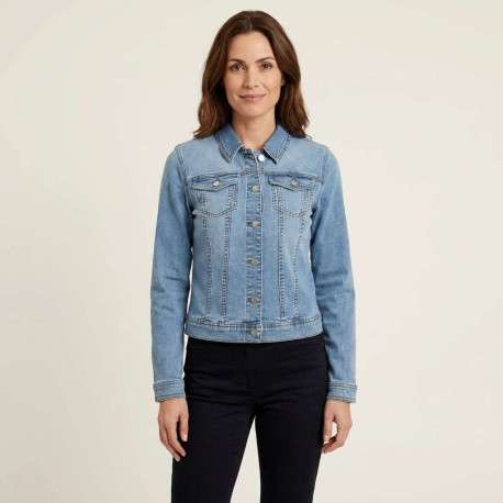 Blouson en jean en coton mélangé stone uni avec une coupe droite - Image 3