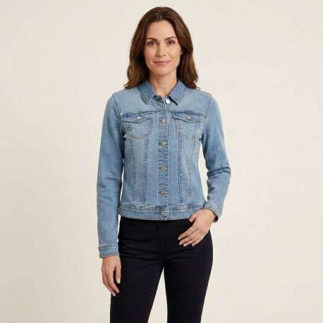 Blouson en jean en coton mélangé stone uni avec une coupe droite - Image 5