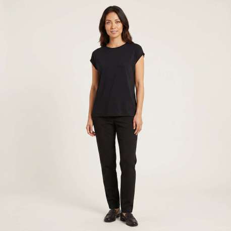 T-shirt noir uni avec une coupe droite et des manches courtes - Image 2