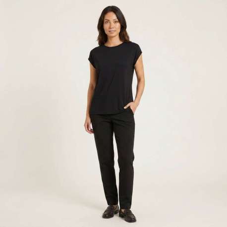 T-shirt noir uni avec une coupe droite et des manches courtes - Image 4