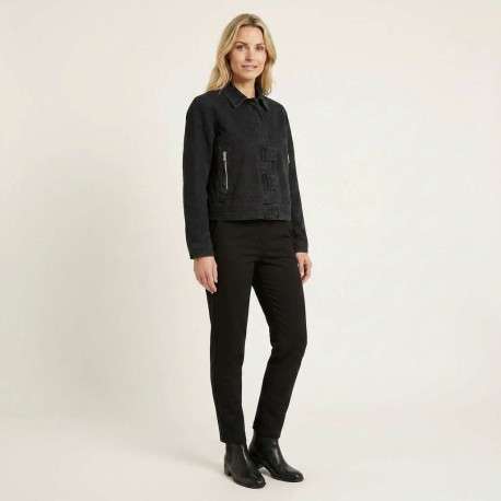 Blouson en Jean noir uni en coton avec une coupe droite et un col à revers - Image 4