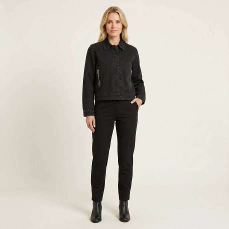 Blouson en Jean noir uni en coton avec une coupe droite et un col à revers - Image 5