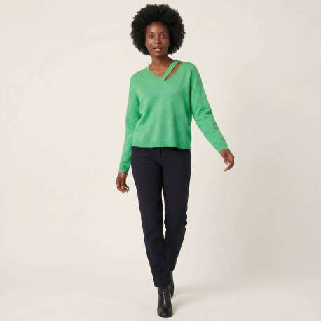 Pull vert uni avec une coupe droite et des manches longues - Image 5