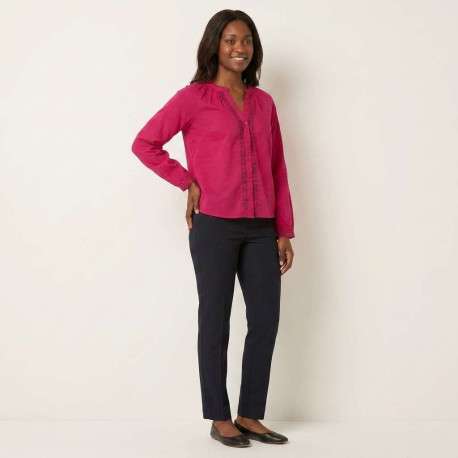 Blouse en coton biologique fuchsia unie pourvue d'un col tunisien - Image 5