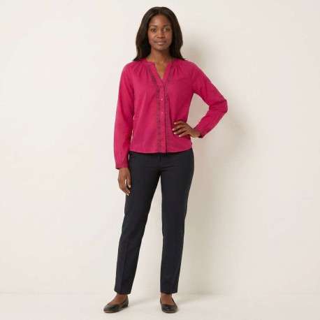 Blouse en coton biologique fuchsia unie pourvue d'un col tunisien - Image 6
