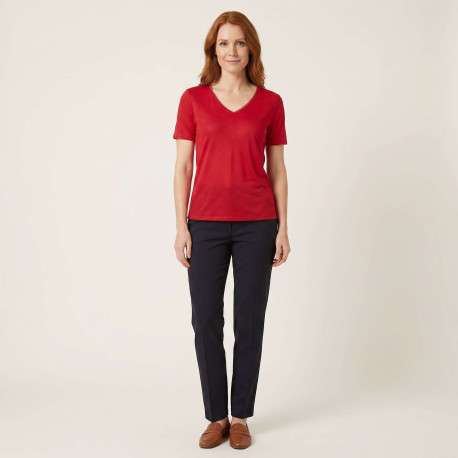 T-shirt rouge uni pourvu de manches courtes et d'une coupe droite - Image 4