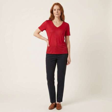 T-shirt rouge uni pourvu de manches courtes et d'une coupe droite - Image 6