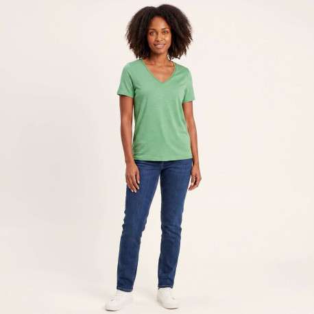 T-shirt vert uni avec une coupe droite et des manches courtes - Image 5