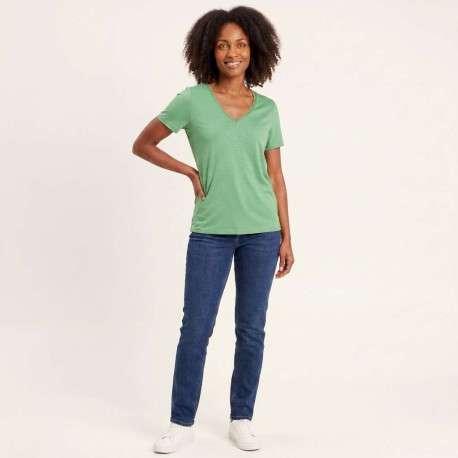 T-shirt vert uni avec une coupe droite et des manches courtes - Image 6