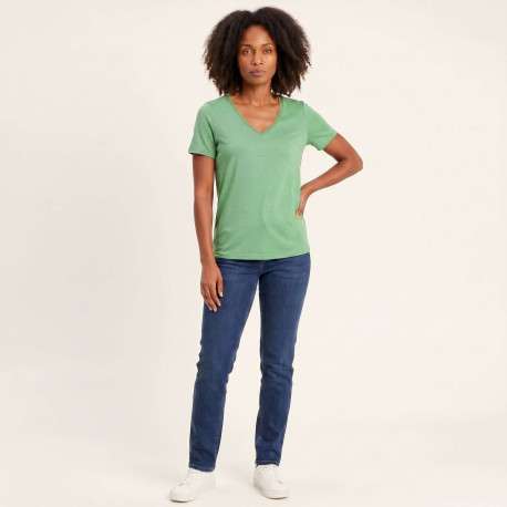T-shirt vert uni avec une coupe droite et des manches courtes - Image 7