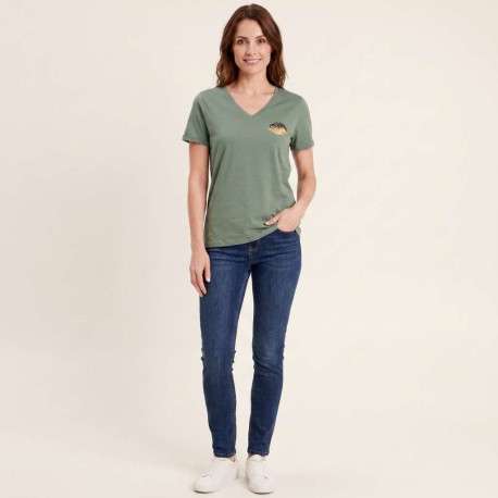 T-shirt en coton biologique vert uni pourvu d'un bisou imprimé sur la poitrine - Image 5