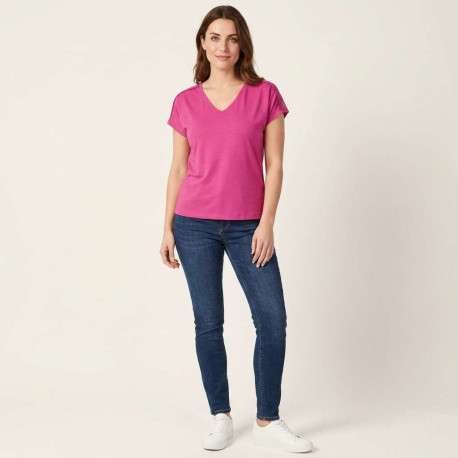 T-shirt rose uni avec une coupe ajustée et des manches courtes - Image 3