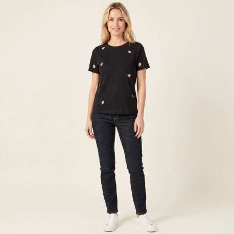 T-shirt en coton biologique noir uni avec une coupe ajustée et un col rond - Image 3