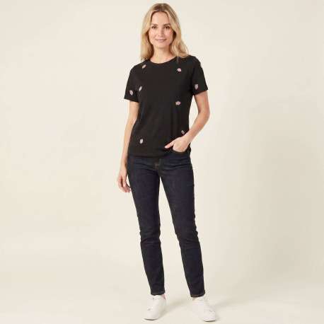 T-shirt en coton biologique noir uni avec une coupe ajustée et un col rond - Image 4