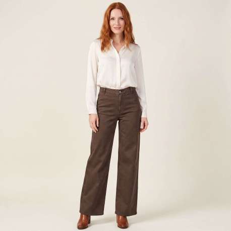 Pantalon chino marron à coupe ample pourvu d'une fermeture zippée et boutonnée - Image 3
