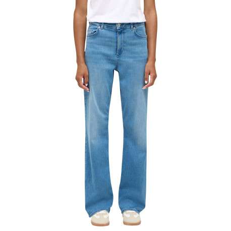 Jean en coton mélangé indigo à coupe droite avec un zip et un bouton - Image 3