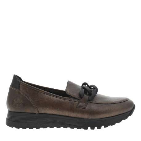Mocassins en cuir bronze avec semelle à talon plat et maillons décoratifs - Image 2