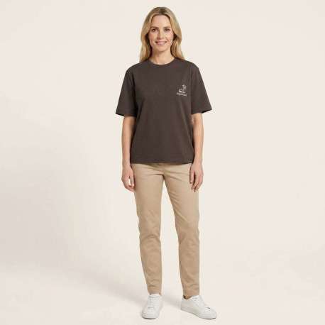 T-shirt en coton marron uni pourvu d'une cafetière brodée sur le coeur - Image 4