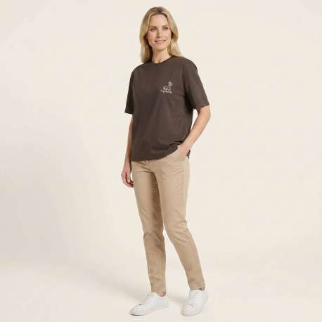 T-shirt en coton marron uni pourvu d'une cafetière brodée sur le coeur - Image 5