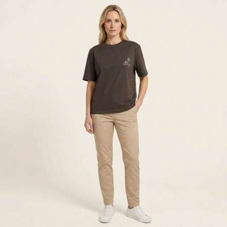 T-shirt en coton marron uni pourvu d'une cafetière brodée sur le coeur - Image 6
