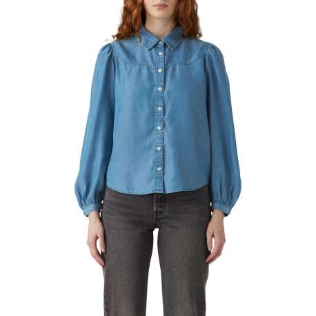 Chemisier jean uni avec un col chemise et des manches amples - Image 3
